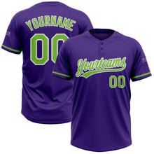 Load image into Gallery viewer, Custom Purple Neon Green-White Two-Button Unisex Softball Jersey