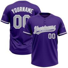 Load image into Gallery viewer, Custom Purple Gray-White Two-Button Unisex Softball Jersey