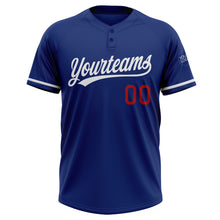 Load image into Gallery viewer, Custom Royal White-Red Two-Button Unisex Softball Jersey