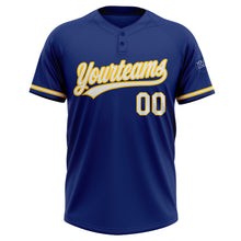 Load image into Gallery viewer, Custom Royal White-Yellow Two-Button Unisex Softball Jersey