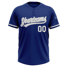 Load image into Gallery viewer, Custom Royal White-Gray Two-Button Unisex Softball Jersey