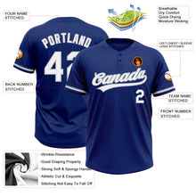 Load image into Gallery viewer, Custom Royal White-Gray Two-Button Unisex Softball Jersey