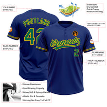 Load image into Gallery viewer, Custom Royal Kelly Green-Yellow Two-Button Unisex Softball Jersey