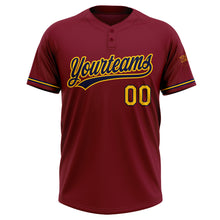 Load image into Gallery viewer, Custom Crimson Yellow-Navy Two-Button Unisex Softball Jersey