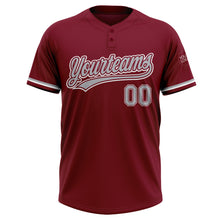 Load image into Gallery viewer, Custom Crimson Gray-White Two-Button Unisex Softball Jersey