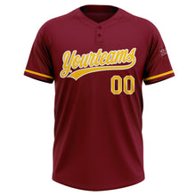 Load image into Gallery viewer, Custom Crimson Yellow-White Two-Button Unisex Softball Jersey