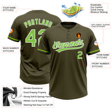 Load image into Gallery viewer, Custom Olive Neon Green-White Salute To Service Two-Button Unisex Softball Jersey