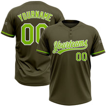 Load image into Gallery viewer, Custom Olive Neon Green-White Salute To Service Two-Button Unisex Softball Jersey
