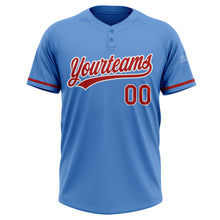 Load image into Gallery viewer, Custom Powder Blue Red-White Two-Button Unisex Softball Jersey