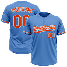 Load image into Gallery viewer, Custom Powder Blue Orange-White Two-Button Unisex Softball Jersey