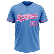 Load image into Gallery viewer, Custom Powder Blue Pink-White Two-Button Unisex Softball Jersey