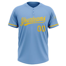 Load image into Gallery viewer, Custom Light Blue Yellow Two-Button Unisex Softball Jersey