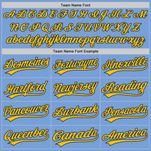 Load image into Gallery viewer, Custom Light Blue Yellow-Navy Two-Button Unisex Softball Jersey