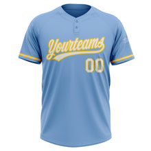 Load image into Gallery viewer, Custom Light Blue White-Yellow Two-Button Unisex Softball Jersey