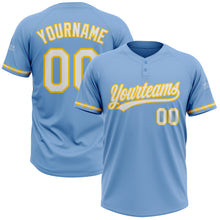 Load image into Gallery viewer, Custom Light Blue White-Yellow Two-Button Unisex Softball Jersey