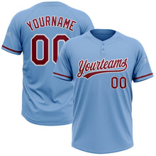 Load image into Gallery viewer, Custom Light Blue Crimson-White Two-Button Unisex Softball Jersey
