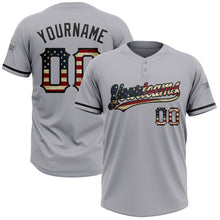 Load image into Gallery viewer, Custom Gray Vintage USA Flag-Black Two-Button Unisex Softball Jersey