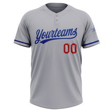 Load image into Gallery viewer, Custom Gray Royal-Red Two-Button Unisex Softball Jersey