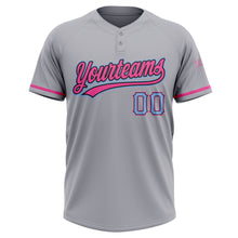 Load image into Gallery viewer, Custom Gray Light Blue Black-Pink Two-Button Unisex Softball Jersey
