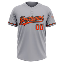 Load image into Gallery viewer, Custom Gray Orange-Black Two-Button Unisex Softball Jersey