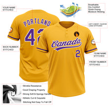 Load image into Gallery viewer, Custom Gold Purple-White Two-Button Unisex Softball Jersey