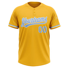 Load image into Gallery viewer, Custom Gold Light Blue-White Two-Button Unisex Softball Jersey