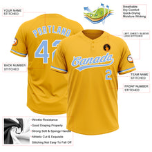 Load image into Gallery viewer, Custom Gold Light Blue-White Two-Button Unisex Softball Jersey