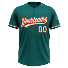 Load image into Gallery viewer, Custom Teal White-Orange Two-Button Unisex Softball Jersey