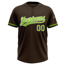 Load image into Gallery viewer, Custom Brown Neon Green-White Two-Button Unisex Softball Jersey