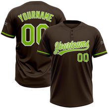 Load image into Gallery viewer, Custom Brown Neon Green-White Two-Button Unisex Softball Jersey
