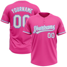 Load image into Gallery viewer, Custom Pink White-Light Blue Two-Button Unisex Softball Jersey