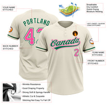 Load image into Gallery viewer, Custom Cream Pink-Kelly Green Two-Button Unisex Softball Jersey