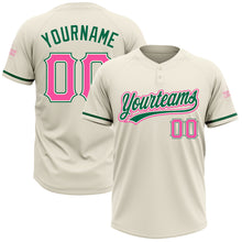 Load image into Gallery viewer, Custom Cream Pink-Kelly Green Two-Button Unisex Softball Jersey
