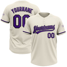 Load image into Gallery viewer, Custom Cream Purple-Black Two-Button Unisex Softball Jersey