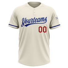 Load image into Gallery viewer, Custom Cream Royal-Red Two-Button Unisex Softball Jersey