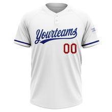 Load image into Gallery viewer, Custom White Royal-Red Two-Button Unisex Softball Jersey