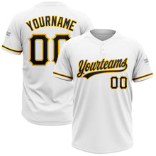 Load image into Gallery viewer, Custom White Black-Gold Two-Button Unisex Softball Jersey