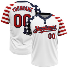 Load image into Gallery viewer, Custom White Red-Navy 3D American Flag Fashion Two-Button Unisex Softball Jersey