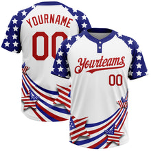 Load image into Gallery viewer, Custom White Red-Navy 3D American Flag Fashion Two-Button Unisex Softball Jersey
