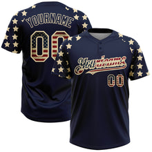 Load image into Gallery viewer, Custom Navy Vintage USA Flag-Cream 3D American Flag Fashion Two-Button Unisex Softball Jersey