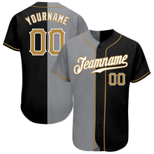 Load image into Gallery viewer, Custom Black Old Gold-Gray Authentic Split Fashion Baseball Jersey