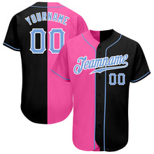 Load image into Gallery viewer, Custom Black Light Blue-Pink Authentic Split Fashion Baseball Jersey
