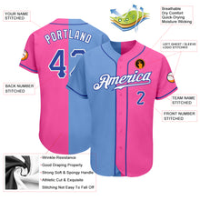 Load image into Gallery viewer, Custom Pink Royal-Light Blue Authentic Split Fashion Baseball Jersey