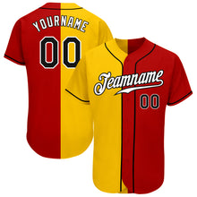 Load image into Gallery viewer, Custom Red Black-Yellow Authentic Split Fashion Baseball Jersey