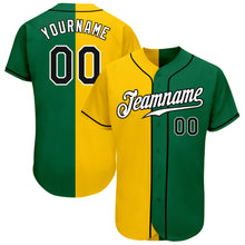 Load image into Gallery viewer, Custom Kelly Green Black-Yellow Authentic Split Fashion Baseball Jersey