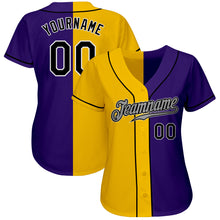 Load image into Gallery viewer, Custom Purple Black-Yellow Authentic Split Fashion Baseball Jersey