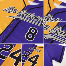 Load image into Gallery viewer, Custom Purple Black-Yellow Authentic Split Fashion Baseball Jersey