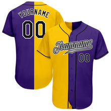 Load image into Gallery viewer, Custom Purple Black-Yellow Authentic Split Fashion Baseball Jersey