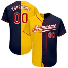 Load image into Gallery viewer, Custom Navy Red-Yellow Authentic Split Fashion Baseball Jersey