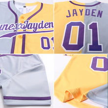 Load image into Gallery viewer, Custom Yellow Purple Gray-White Authentic Split Fashion Baseball Jersey